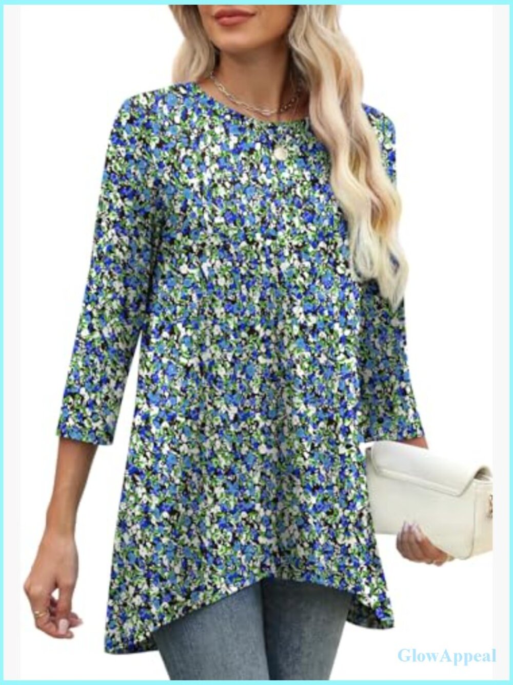 3/4 Sleeve Tunic Top with Asymmetrical Hem, Loose Fit, Polyester Spandex - Picture 4 of 7